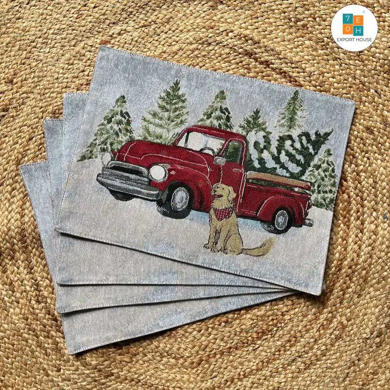 Christmas Themed Cotton Boho Table Placemat, Size:33cm X 48cm (13" X 18")