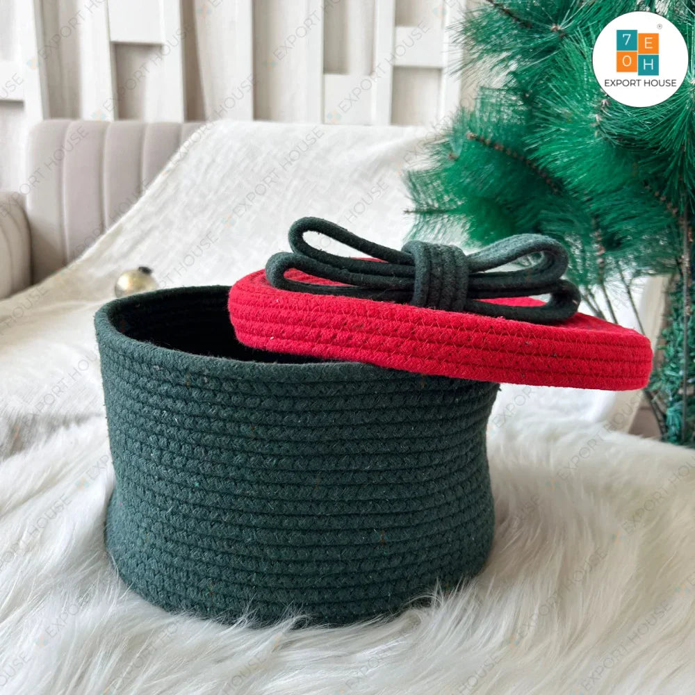 Christmas Themed Cotton Rope Basket, Size:15cm x 25cm (6" x 10")