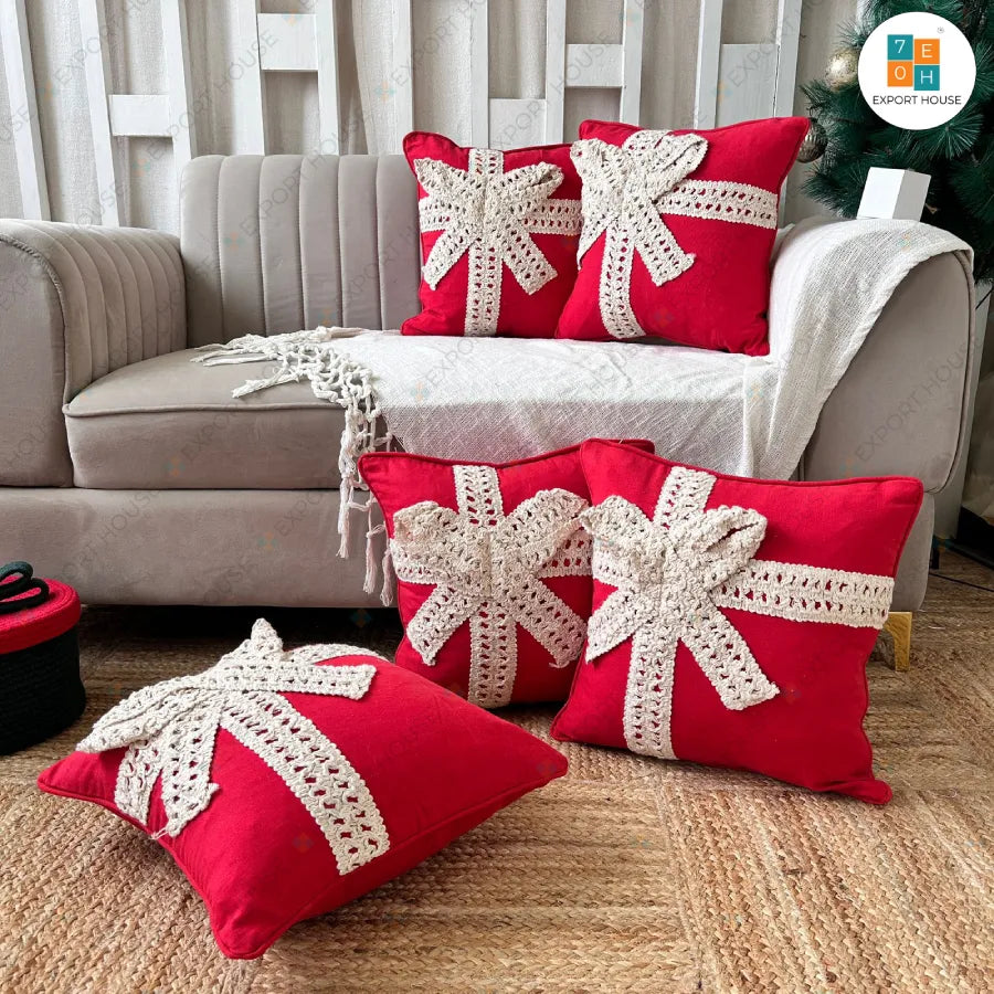 Christmas Themed Cotton Embroidered Cushion Cover, Size:40cm X 40cm (16" X 16")