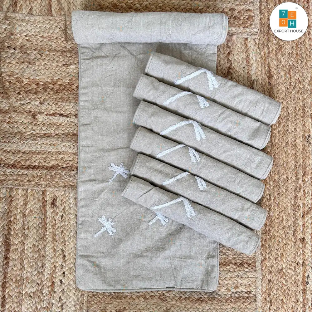 Cotton Embroidered Table Runner with Mats, Size:35cm x 182cm (14" x 72")