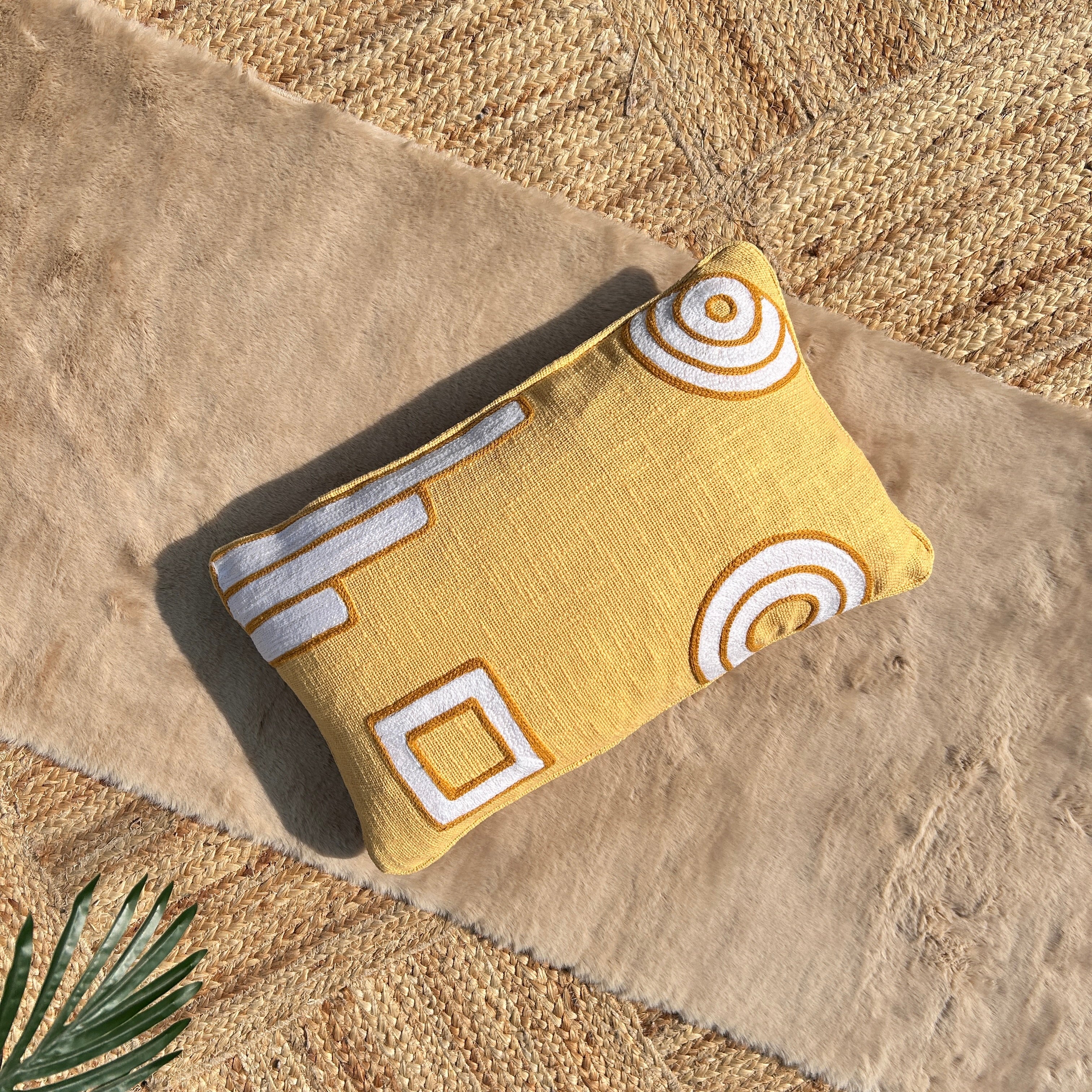 Slub-Cotton Embroidered Cushion Cover, 30cm X 50cm (12" X 20")