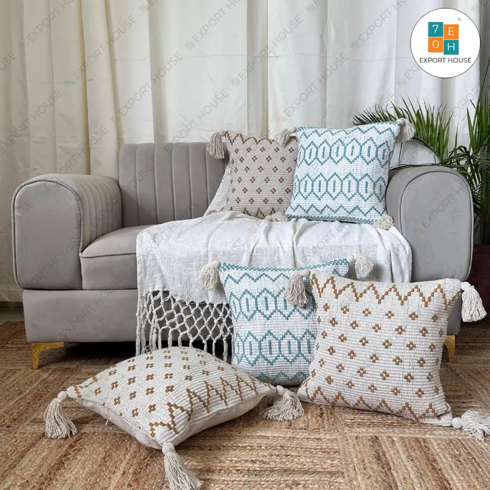 Cotton Boho Cushion Cover - Surplus set of 5, Size:40cm X 40cm (16" X 16")