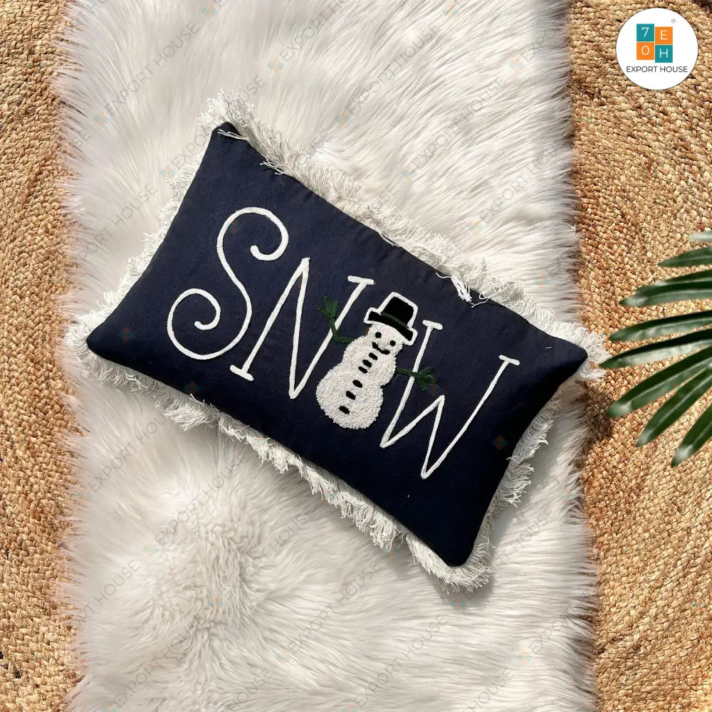 Christmas Themed Slub-Cotton Tufted Cushion Cover, Size:30cm X 50cm (12" X 20")