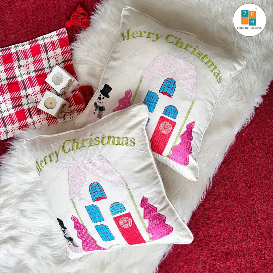 Christmas Themed Cotton Tufted Cushion Cover, Size:40cm X 40cm (16" X 16")
