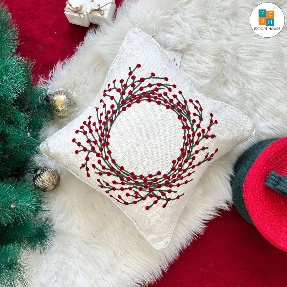 Christmas Themed Cotton Embroidered Cushion Cover, Size:40cm X 40cm (16" X 16")