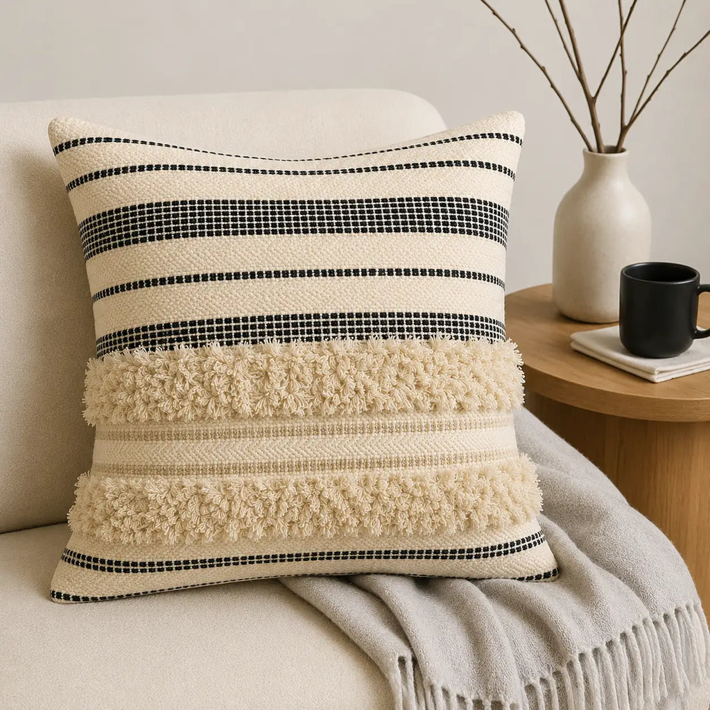 Monochrome boho stripe - Premium Cushion Cover