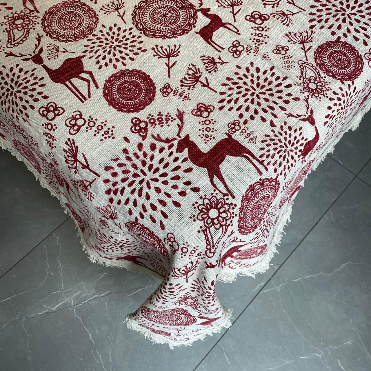 Christmas Themed Cotton Printed Cotton Dining Sheet, Size:152cm x 228cm (60" x 90")