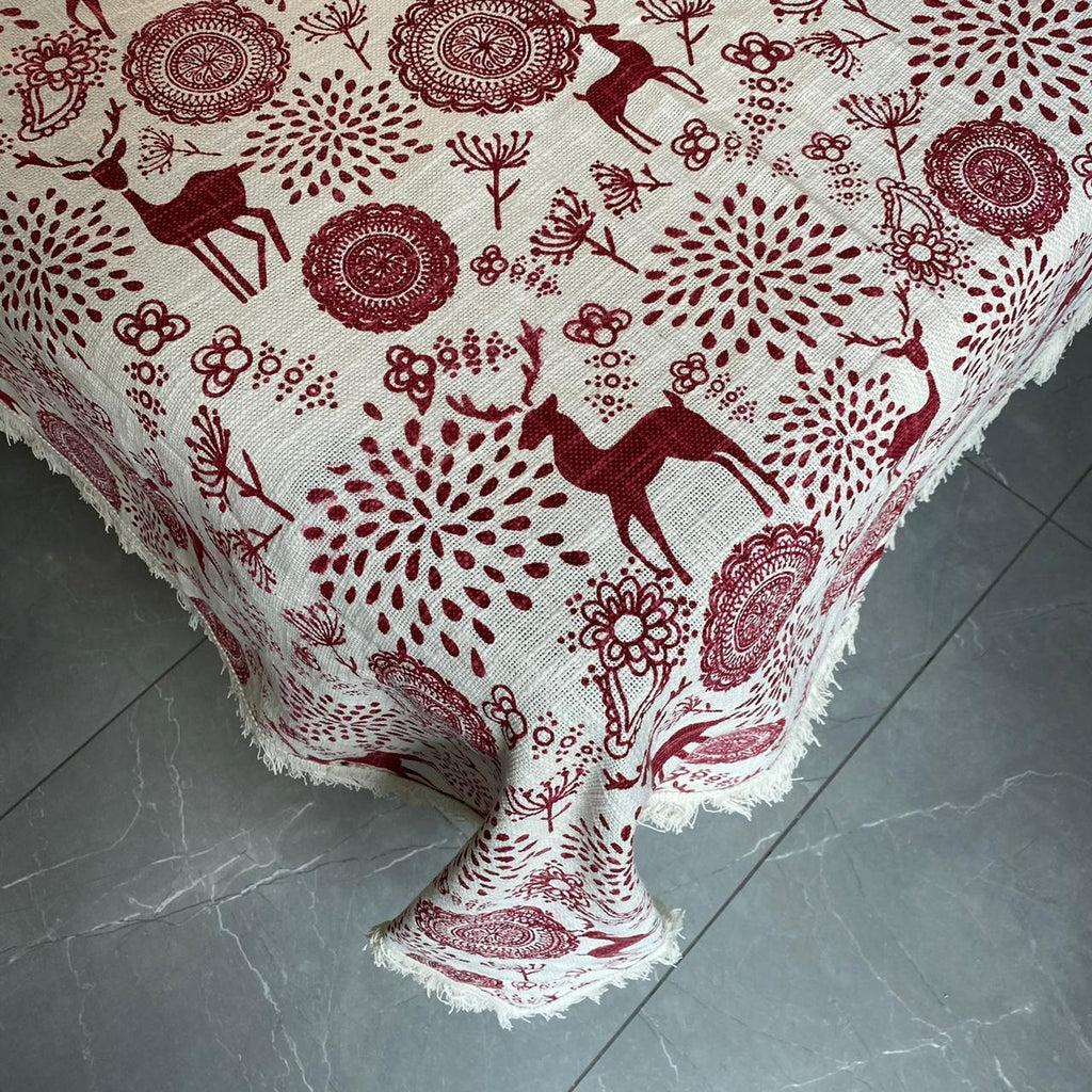 Christmas Themed Cotton Printed Cotton Dining Sheet, Size:152cm x 228cm (60" x 90")