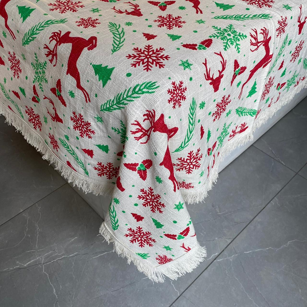 Christmas Themed Cotton Printed Cotton Dining Sheet, Size:152cm x 228cm (60" x 90")