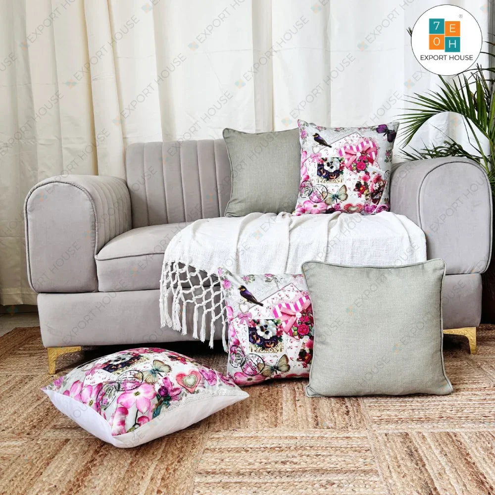 Cotton Printed Cushion Cover - Surplus set of 5, Size:40cm X 40cm (16" X 16")