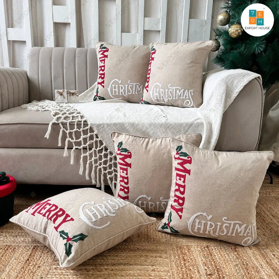 Christmas Themed Cotton Embroidered Cushion Cover, Size:40cm X 40cm (16" X 16")
