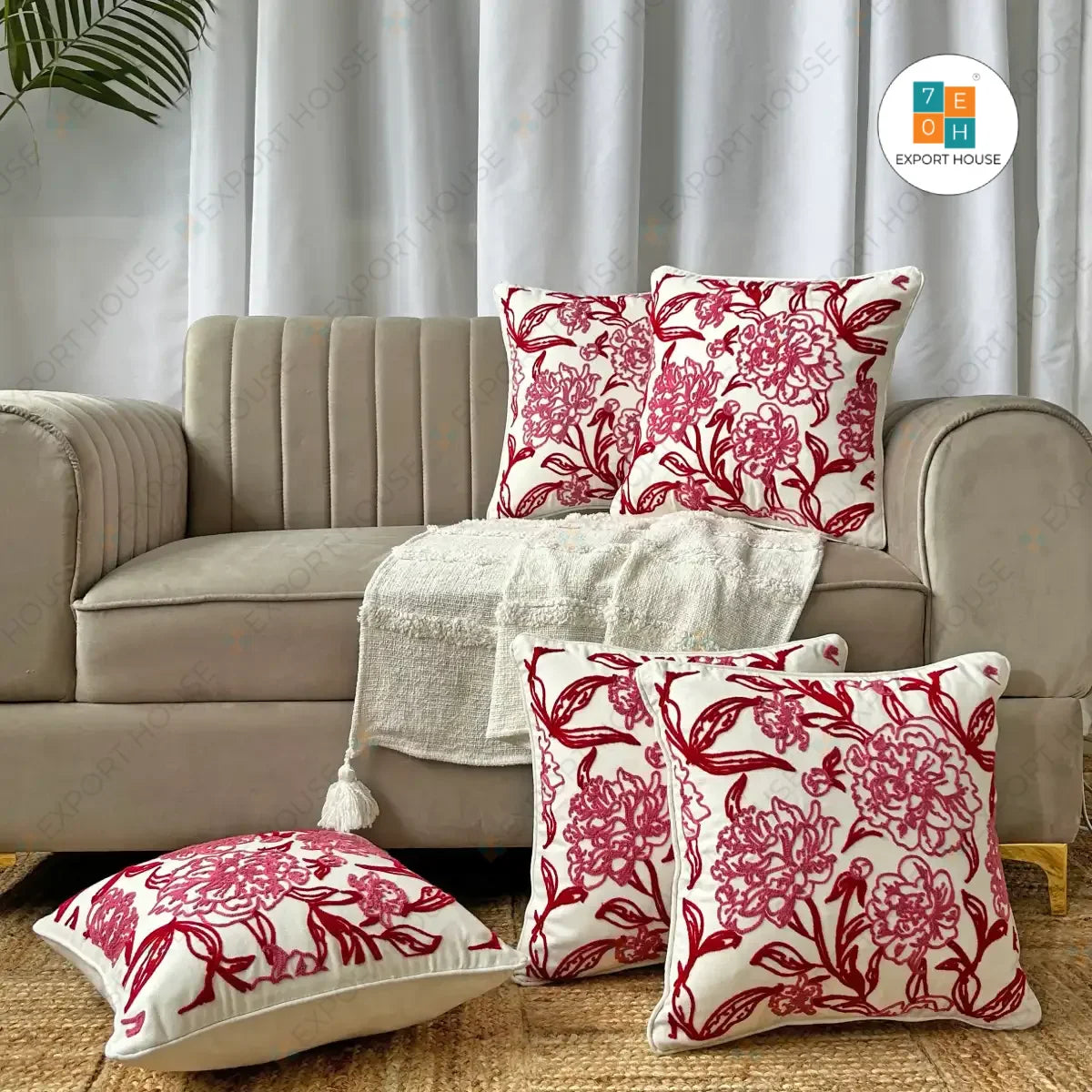 Export House Cotton Embroidered Cushion Cover -  Size:40cm X 40cm (16" X 16")