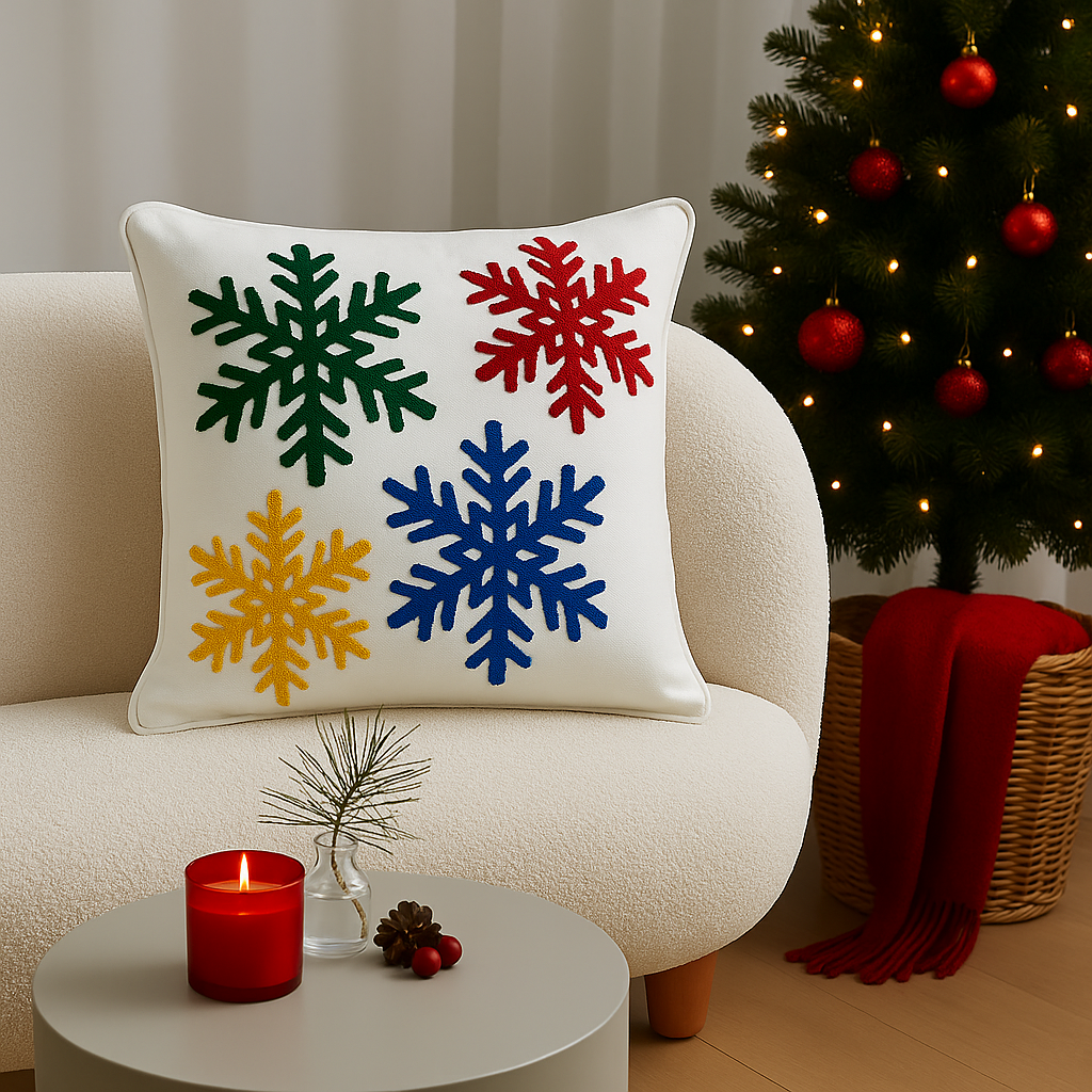 Christmas Themed Cotton Embroidered Cushion Cover, Size:40cm X 40cm (16" X 16")