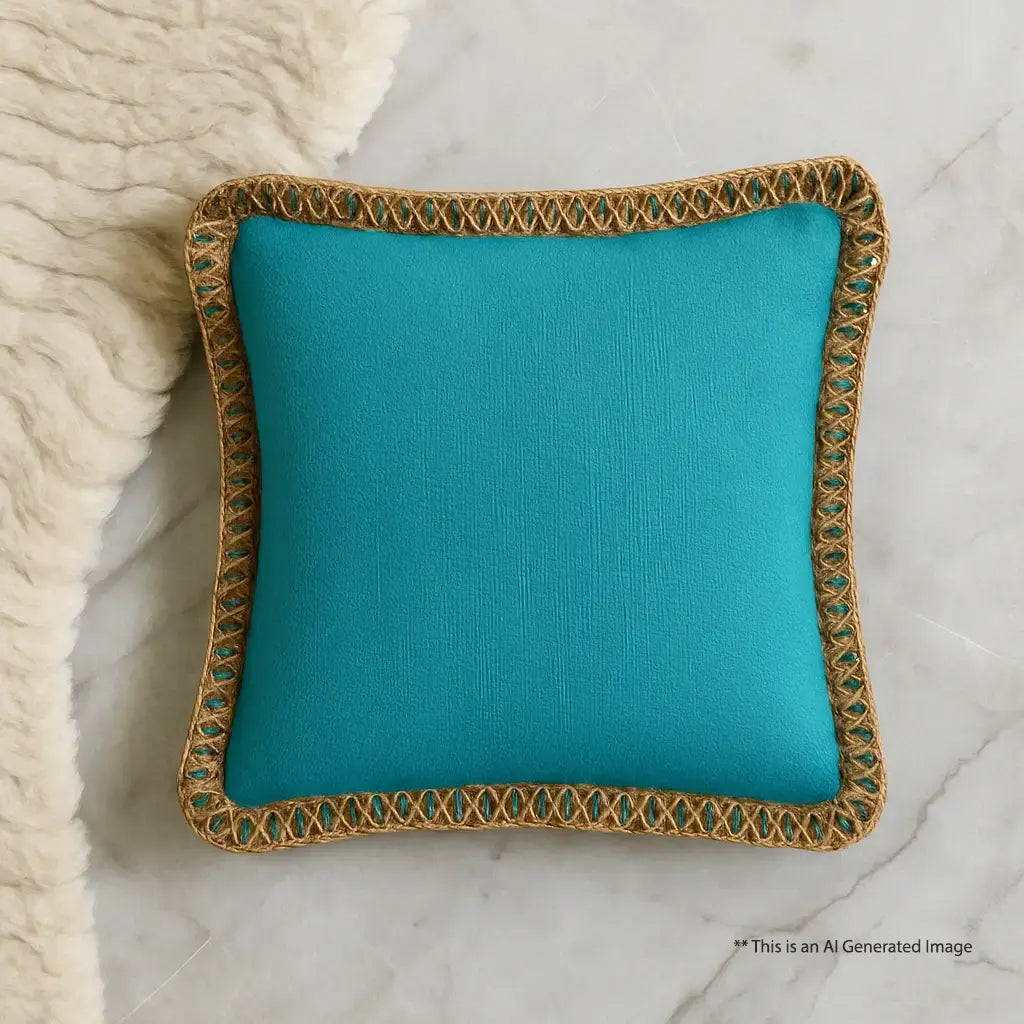 Azure Blue Jute Lace - Premium Cushion Cover