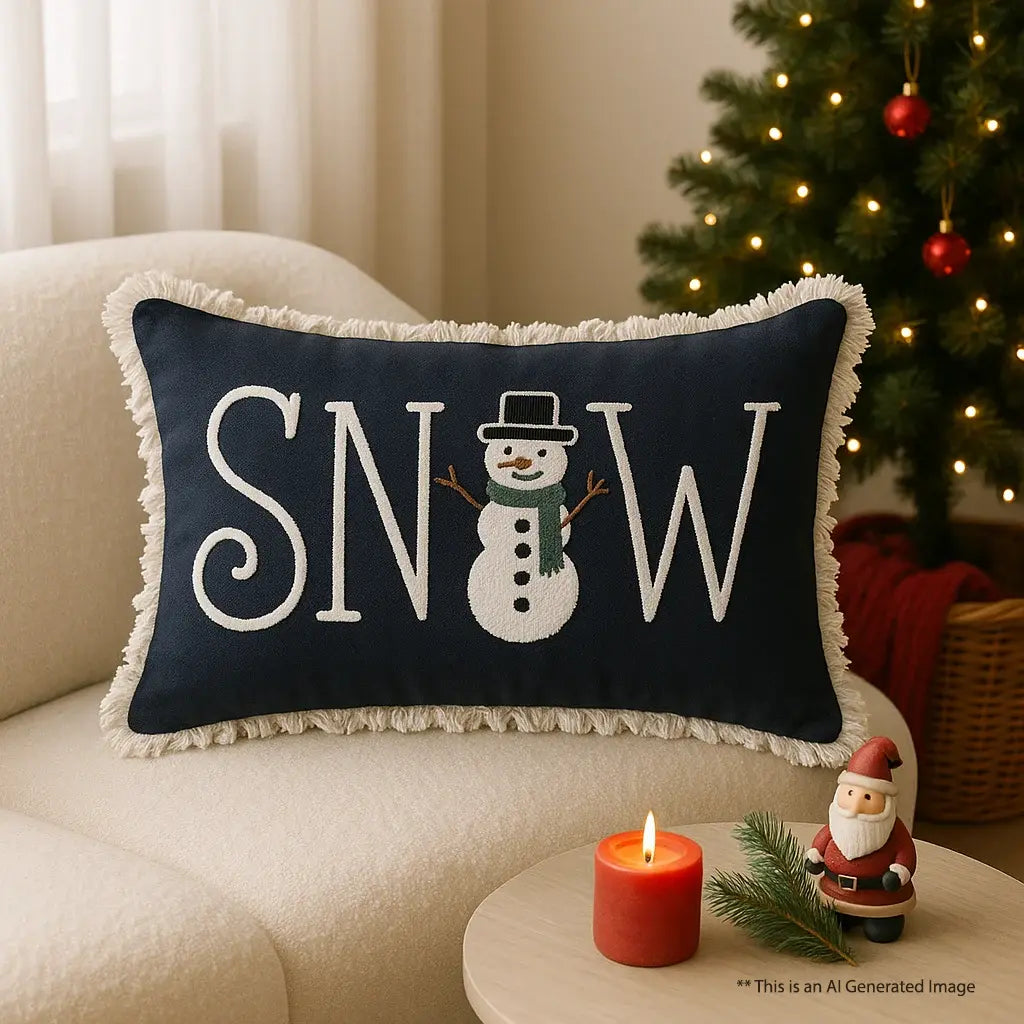 Christmas Themed Slub-Cotton Tufted Cushion Cover, Size:30cm X 50cm (12" X 20")