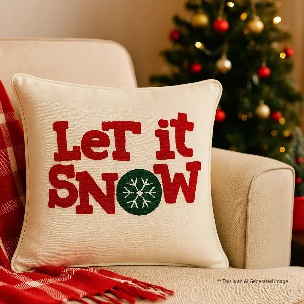 Christmas Themed Cotton Embroidered Cushion Cover, Size:40cm X 40cm (16" X 16")