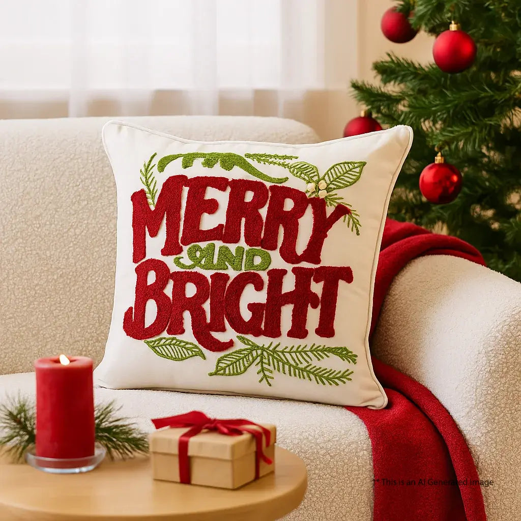Christmas Themed Cotton Tufted Cushion Cover, Size:40cm X 40cm (16" X 16")