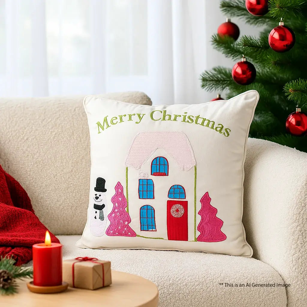 Christmas Themed Cotton Tufted Cushion Cover, Size:40cm X 40cm (16" X 16")