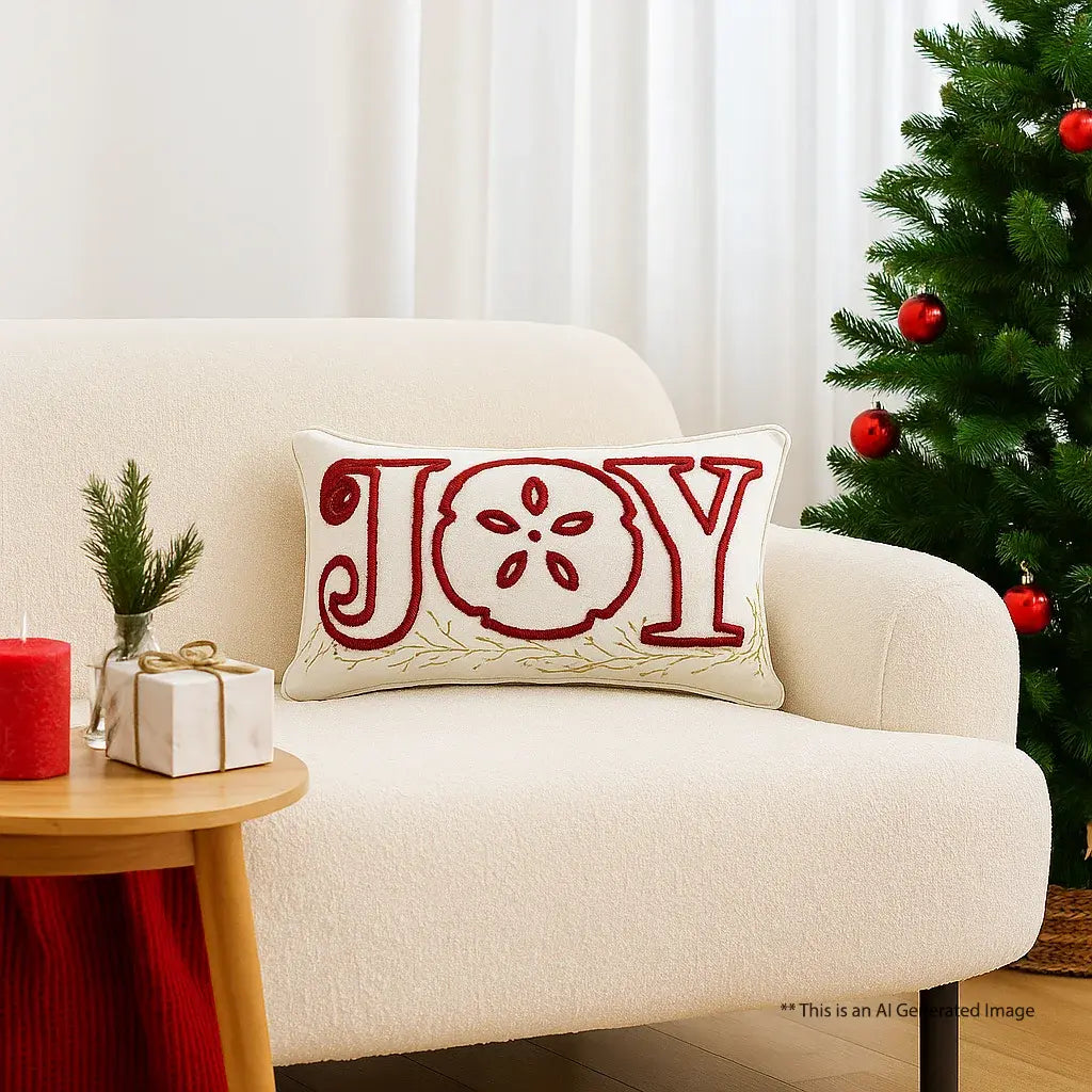 Christmas Themed Cotton Tufted Cushion Cover, Size:30cm X 50cm (12" X 20")