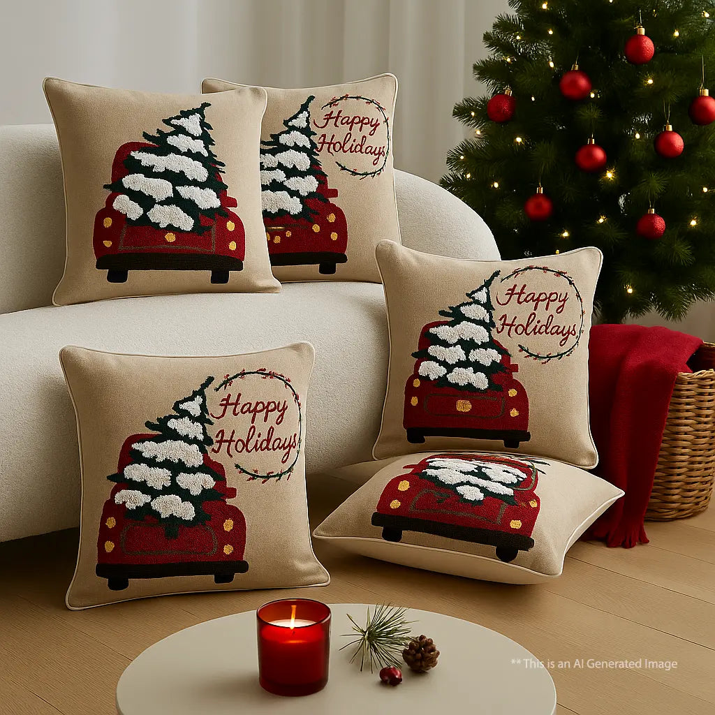 Christmas Themed Cotton Embroidered Cushion Cover, Size:40cm X 40cm (16" X 16")