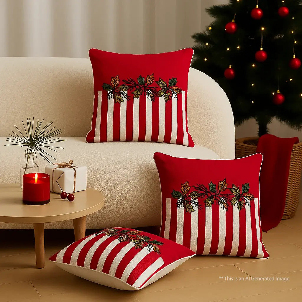Christmas Themed Cotton Embroidered Cushion Cover, Size:40cm X 40cm (16" X 16")