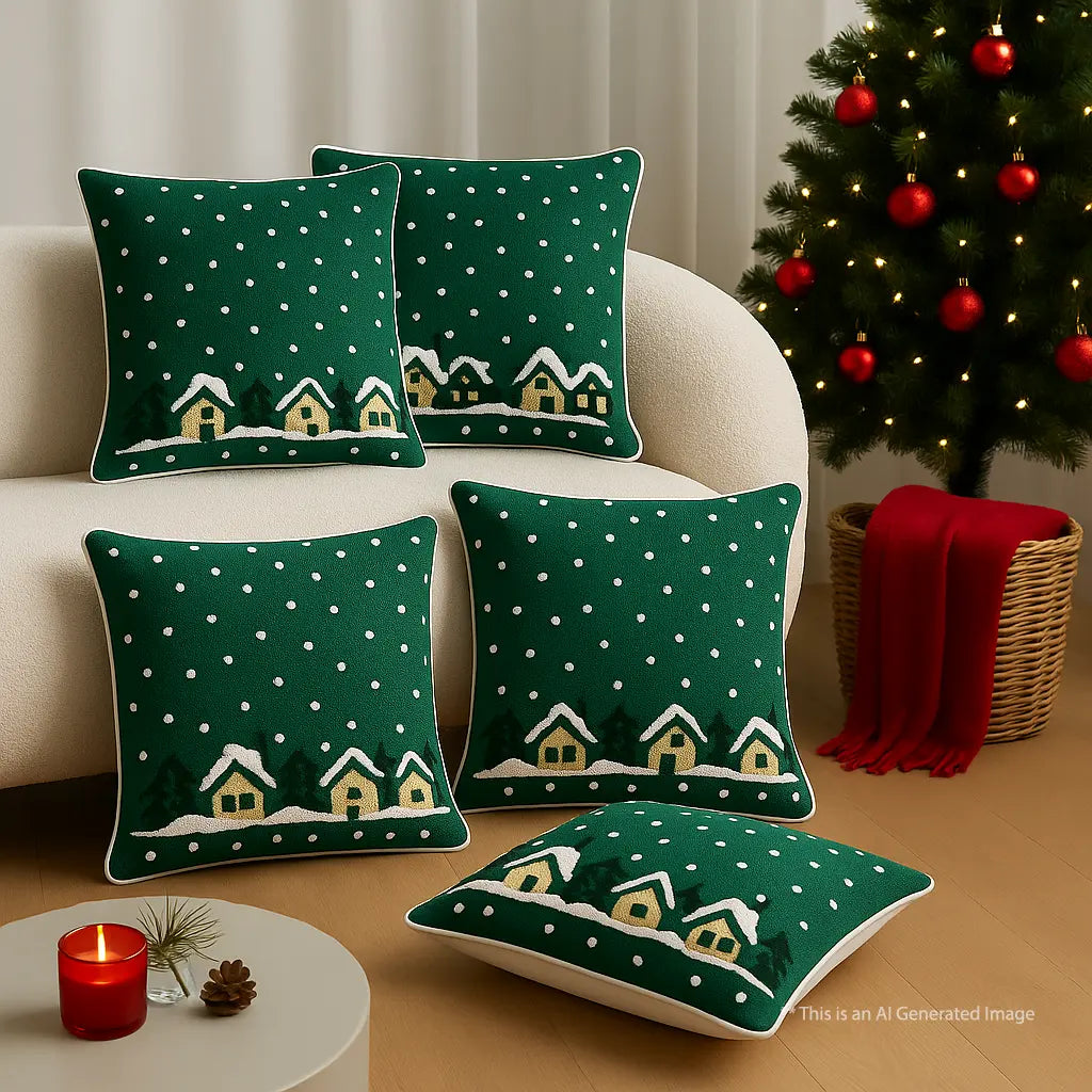 Christmas Themed Cotton Embroidered Cushion Cover, Size:40cm X 40cm (16" X 16")