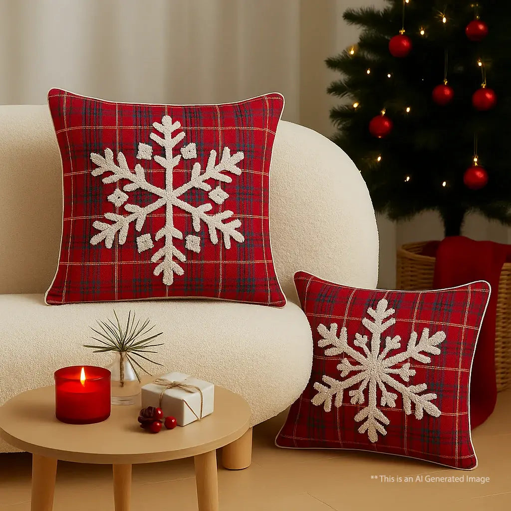 Christmas Themed Cotton Embroidered Cushion Cover, Size:40cm X 40cm (16" X 16")