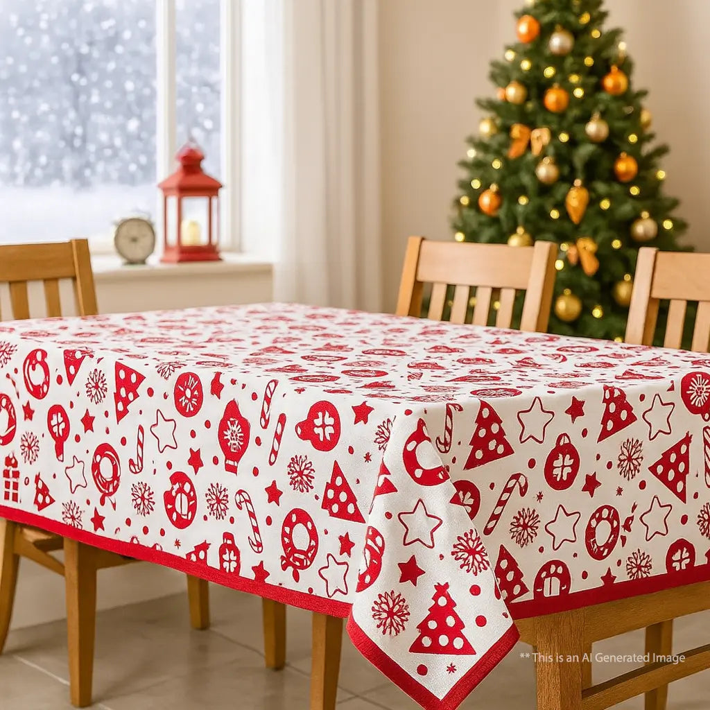 Christmas Themed Cotton  Cotton Dining Sheet, Size:152cm x 228cm (60" x 90")