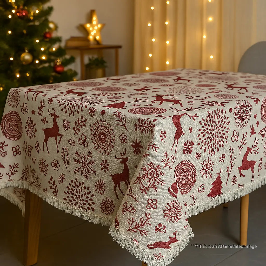 Christmas Themed Cotton Printed Cotton Dining Sheet, Size:152cm x 228cm (60" x 90")
