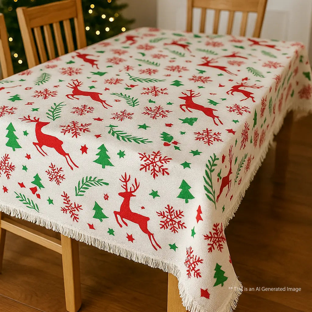Christmas Themed Cotton Printed Cotton Dining Sheet, Size:152cm x 228cm (60" x 90")
