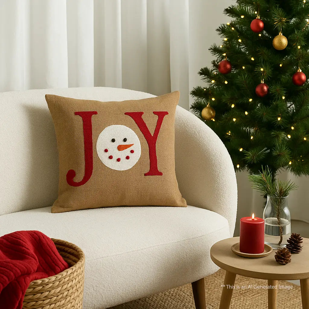 Christmas Themed Jute Printed Cushion Cover, Size:30cm x 30cm (12" x 12")