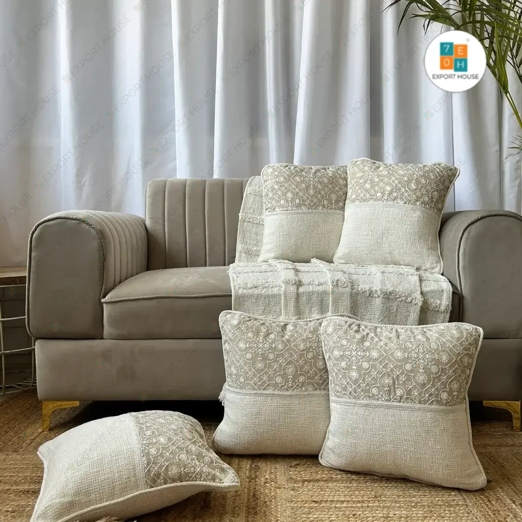 Export House Cotton Embroidered Cushion Cover - Size:40cm X 40cm (16" X 16")