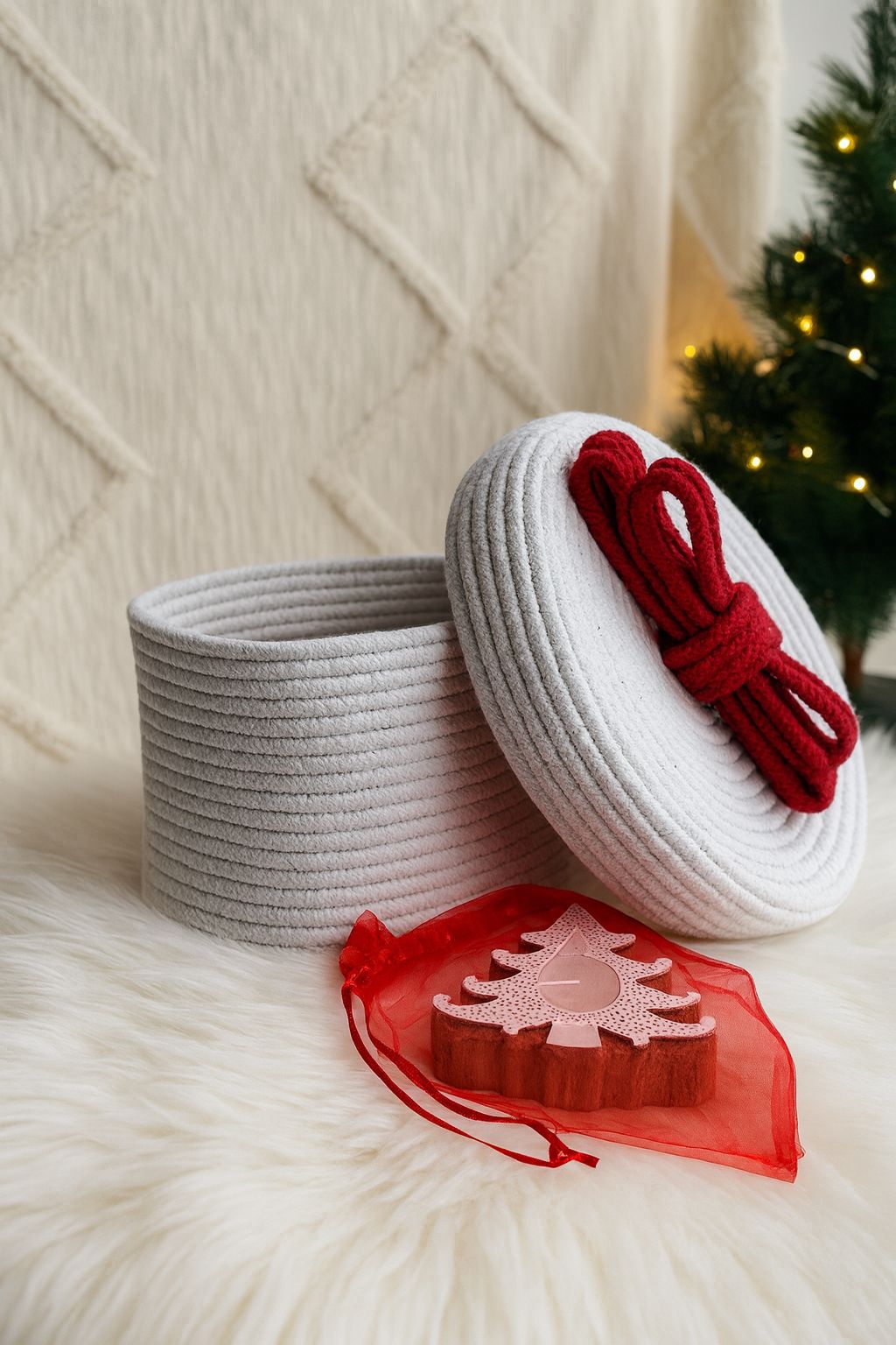 Christmas Themed Cotton  Rope Basket, Size:15cm x 25cm (6" x 10")