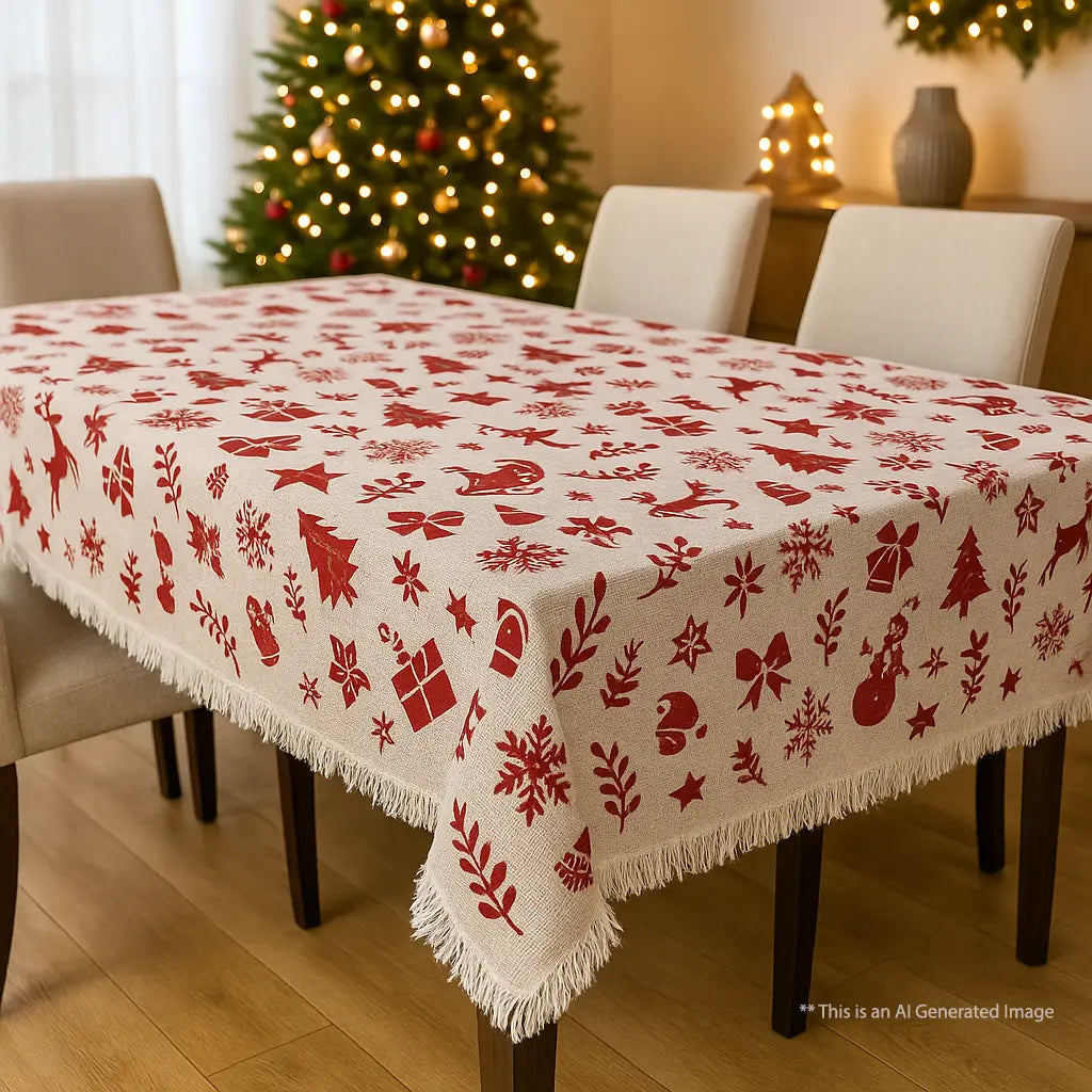 Christmas Themed Cotton Printed Cotton Dining Sheet, Size:152cm x 228cm (60" x 90")