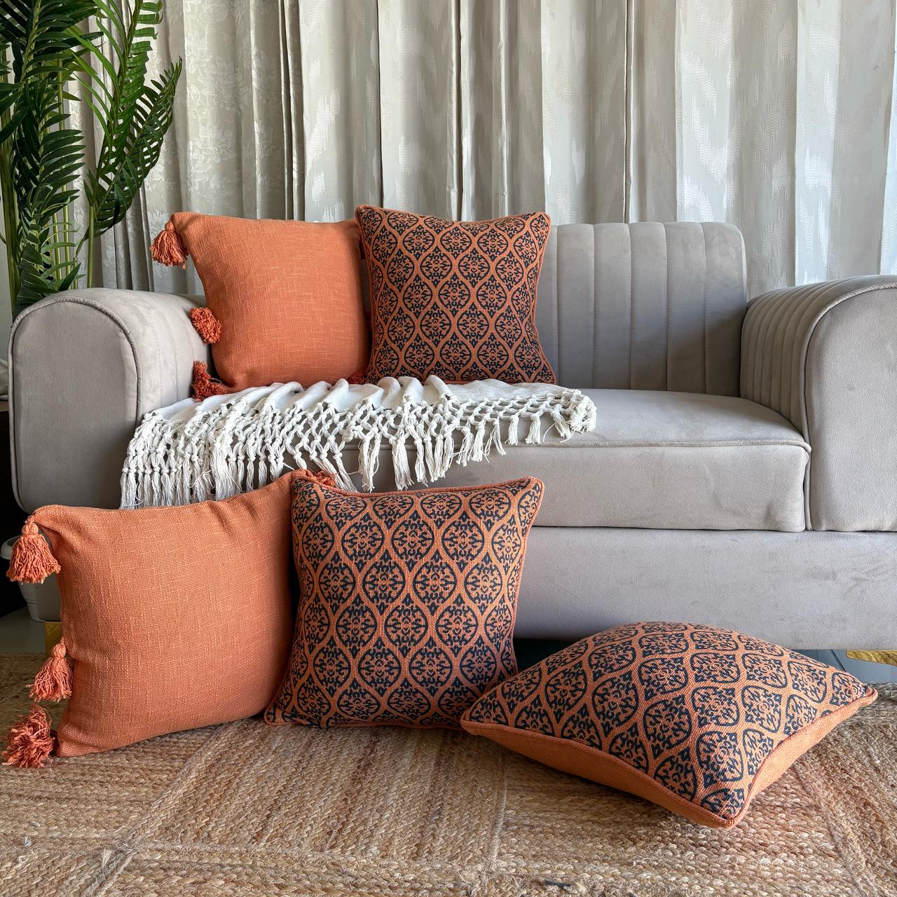 Slub-Cotton Printed Cushion Cover, 40cm X 40cm (16" X 16")