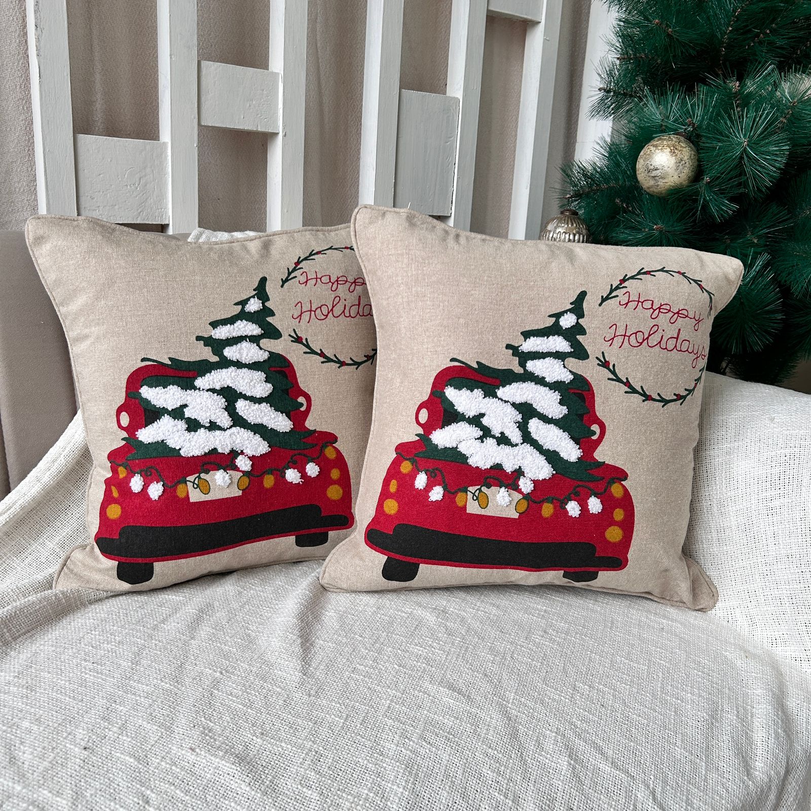 Christmas Themed Cotton Embroidered Cushion Cover, Size:40cm X 40cm (16" X 16")