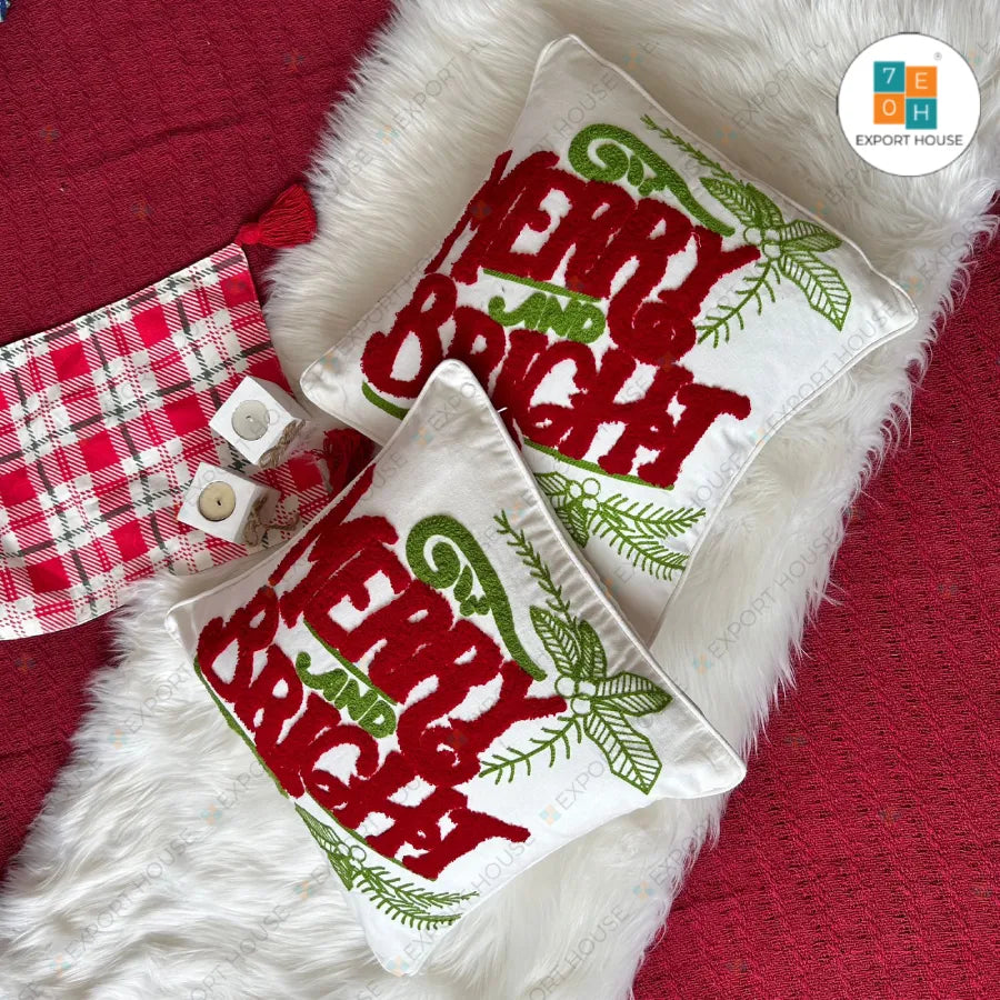Christmas Themed Cotton Tufted Cushion Cover, Size:40cm X 40cm (16" X 16")