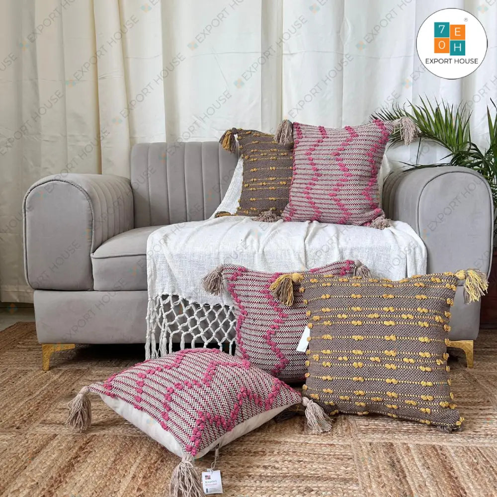 Cotton Boho Cushion Cover - Surplus set of 5, Size:40cm X 40cm (16" X 16")