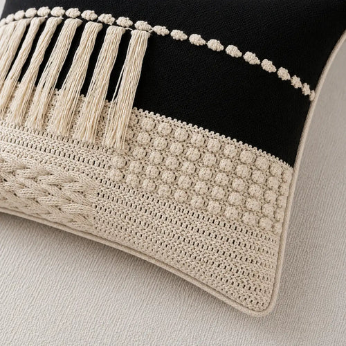 Braided noir fringe - Premium Cushion Cover