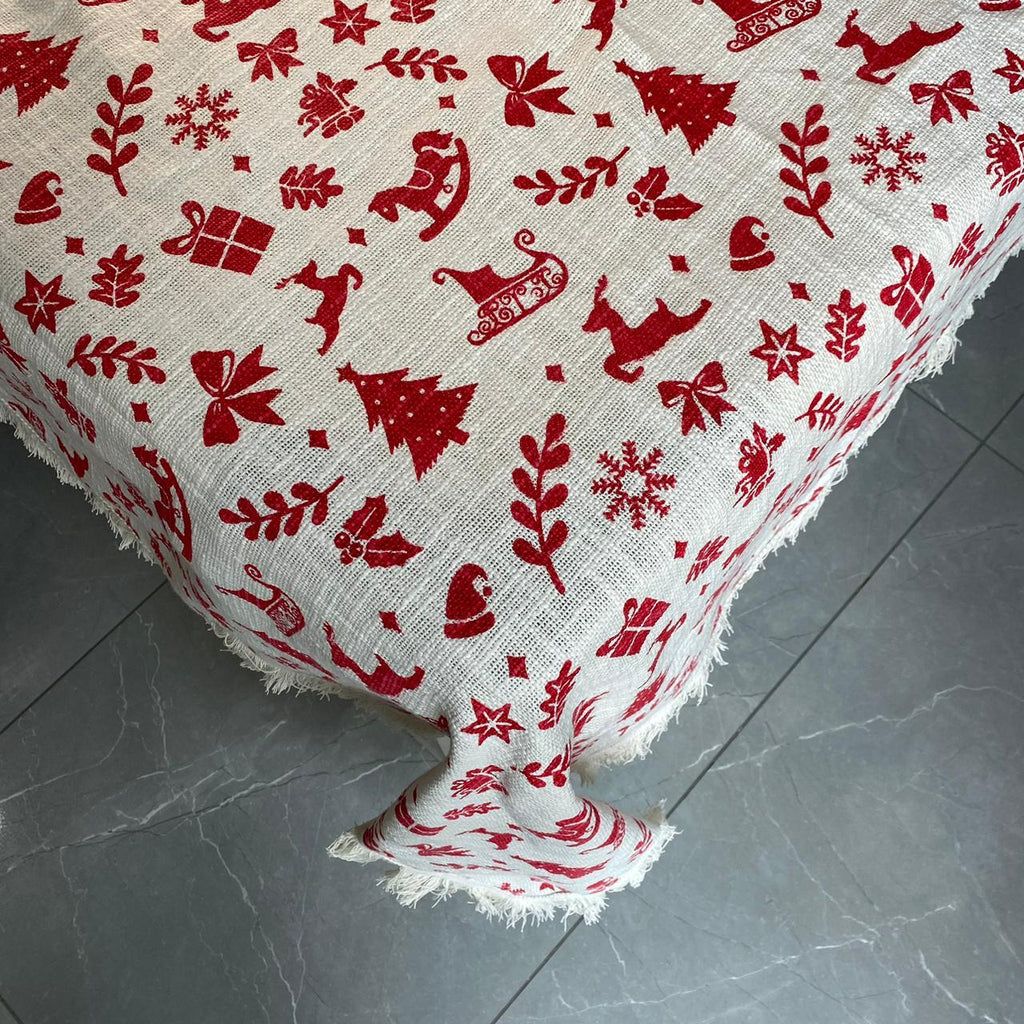 Christmas Themed Cotton Printed Cotton Dining Sheet, Size:152cm x 228cm (60" x 90")