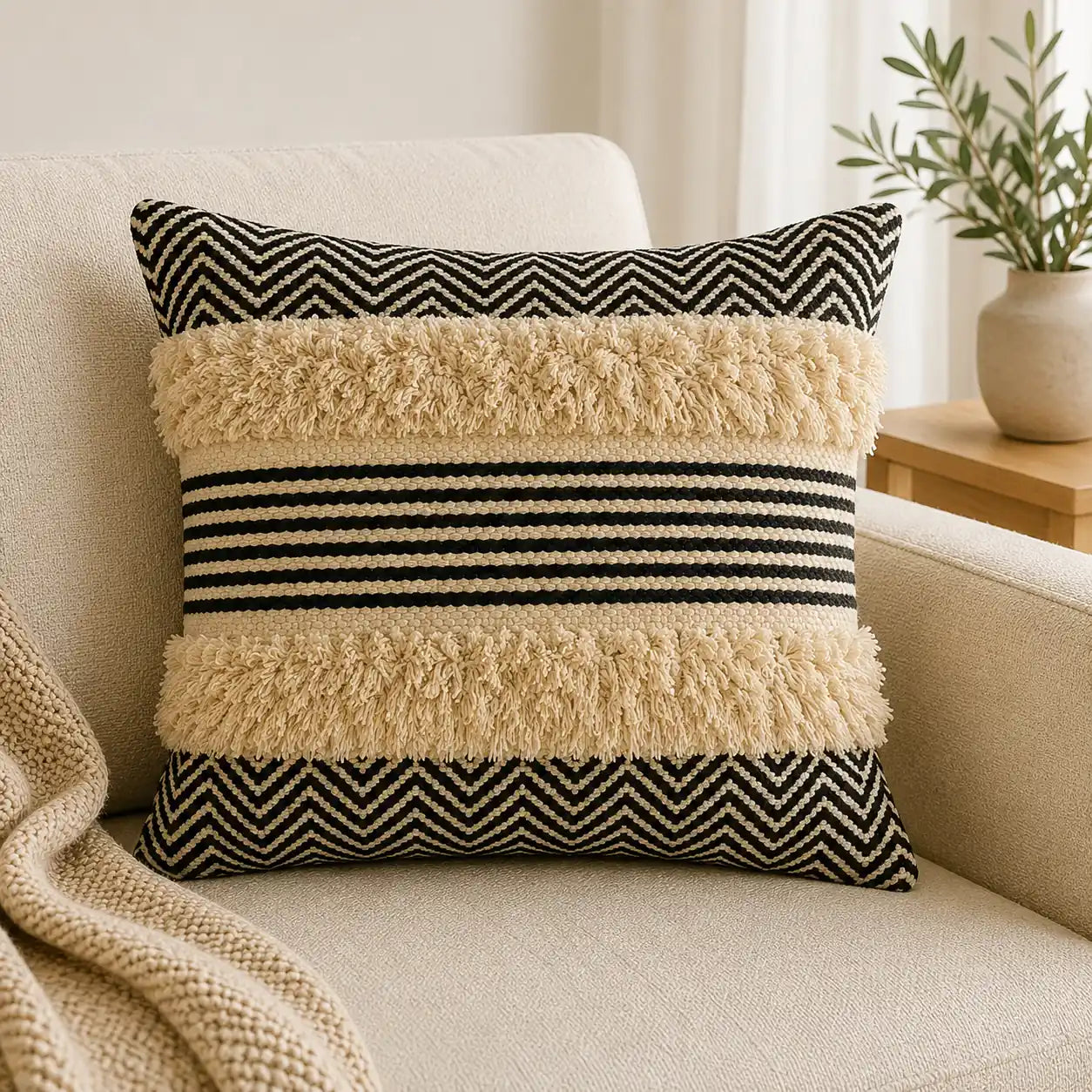 Monochrome weave - Premium Cushion Cover
