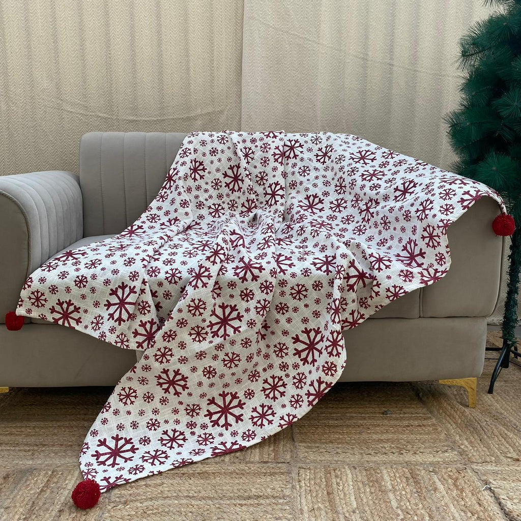 Christmas Themed Cotton Printed Sofa Throw Blanket, Size:127cm X 152cm (50" X 60")