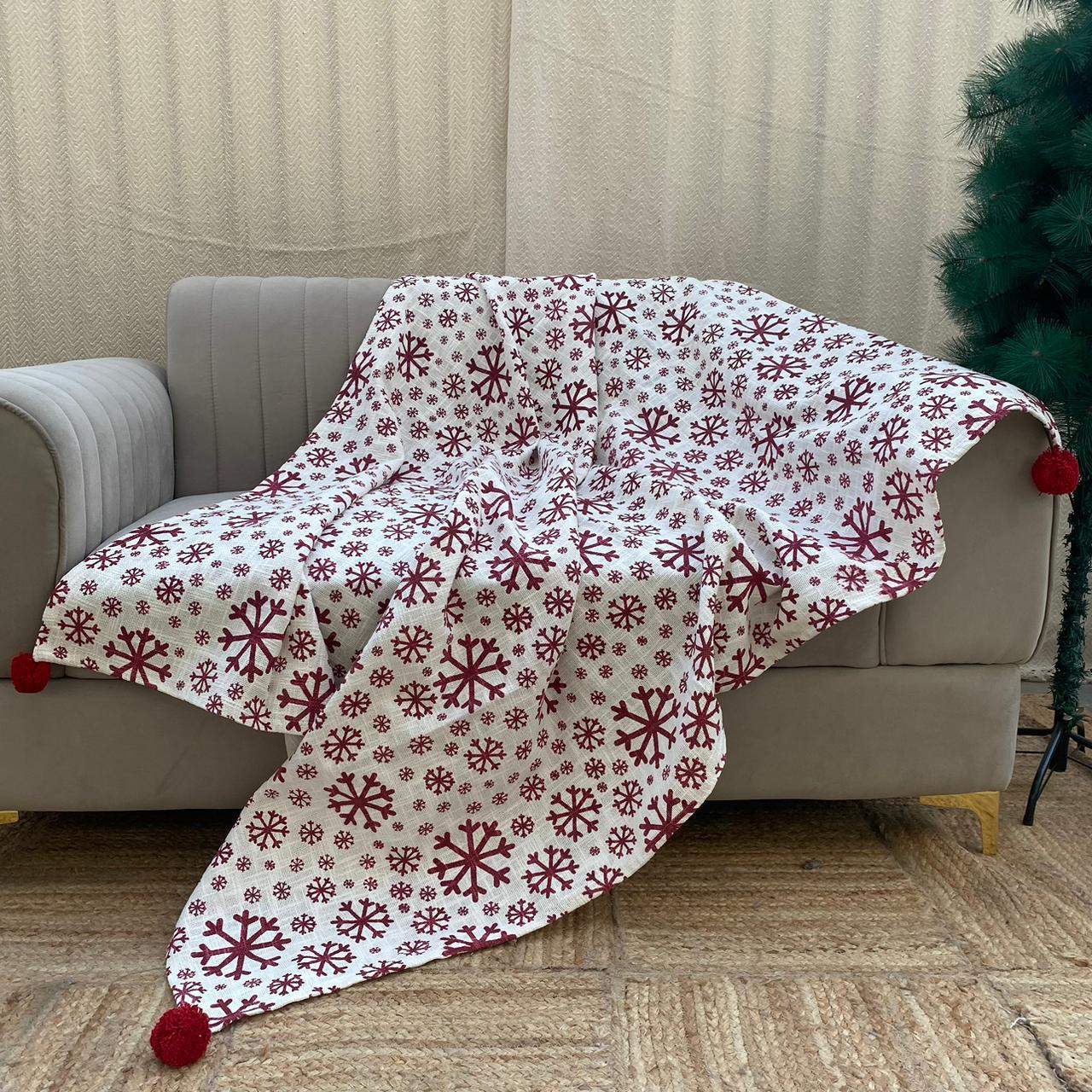 Christmas Themed Cotton Printed Sofa Throw Blanket, Size:127cm X 152cm (50" X 60")