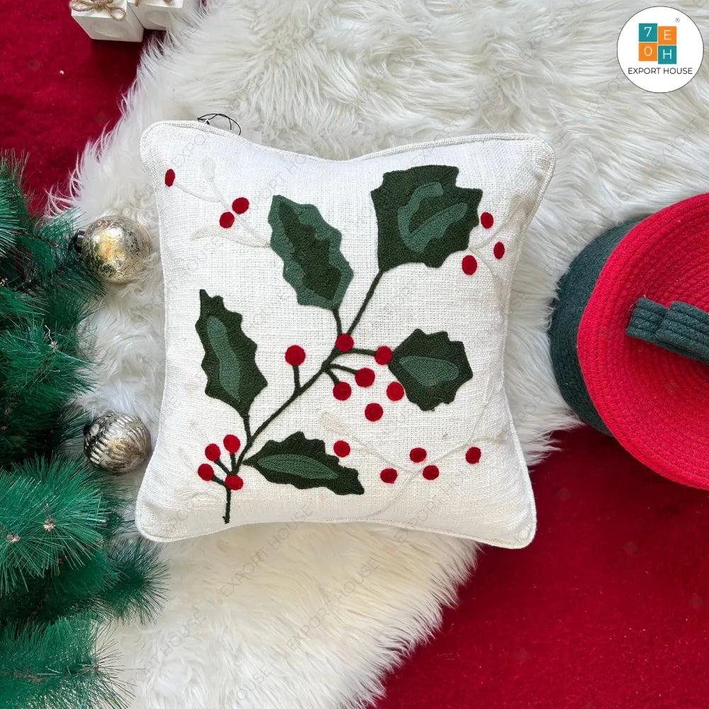Christmas Themed Cotton Embroidered Cushion Cover, Size:40cm X 40cm (16" X 16")