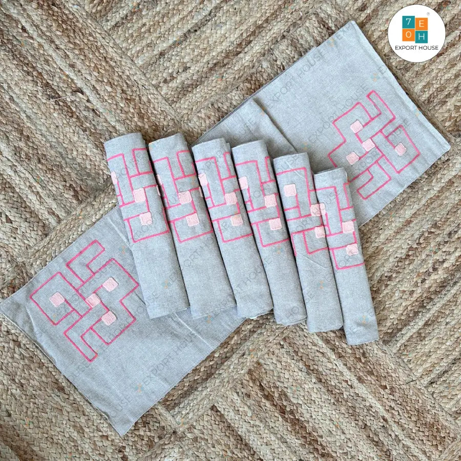 Cotton Embroidered Table Runner with Mats, Size:35cm x 182cm (14" x 72")