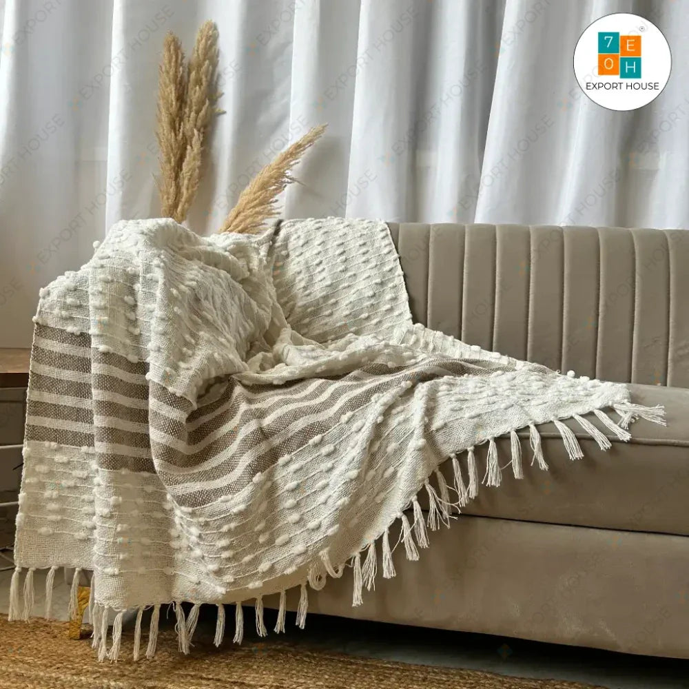 Cotton Premium Sofa Throw Blanket, Size:127cm X 152cm (50" X 60")
